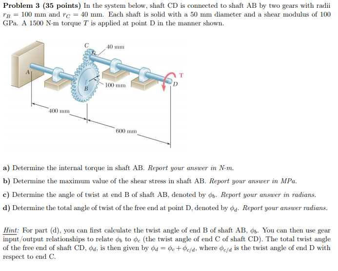 Solved Problem 3 (35 points) In the system below, shaft CD