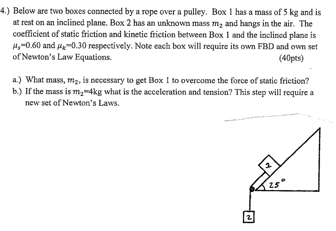 Solved Below are two boxes connected by a rope over a | Chegg.com