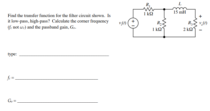 Solved Find the transfer function for the filter circuit | Chegg.com