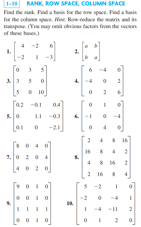 Solved Find the rank. Find a basis for the row space. Find a