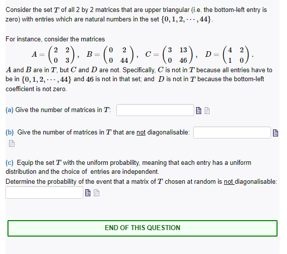 Solved Consider The Set \\( T \\) Of All 2 By 2 Matrices | Chegg.com