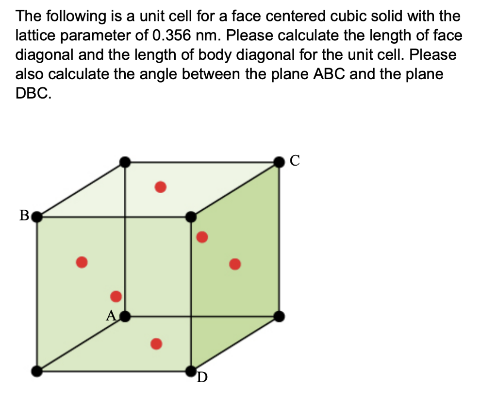 Solved The following is a unit cell for a face centered | Chegg.com