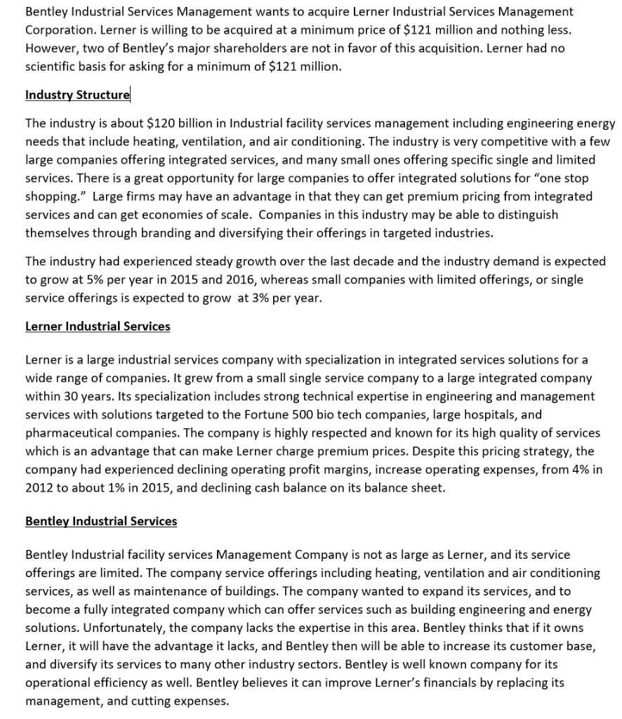 Bentley Industrial Services Management wants to | Chegg.com