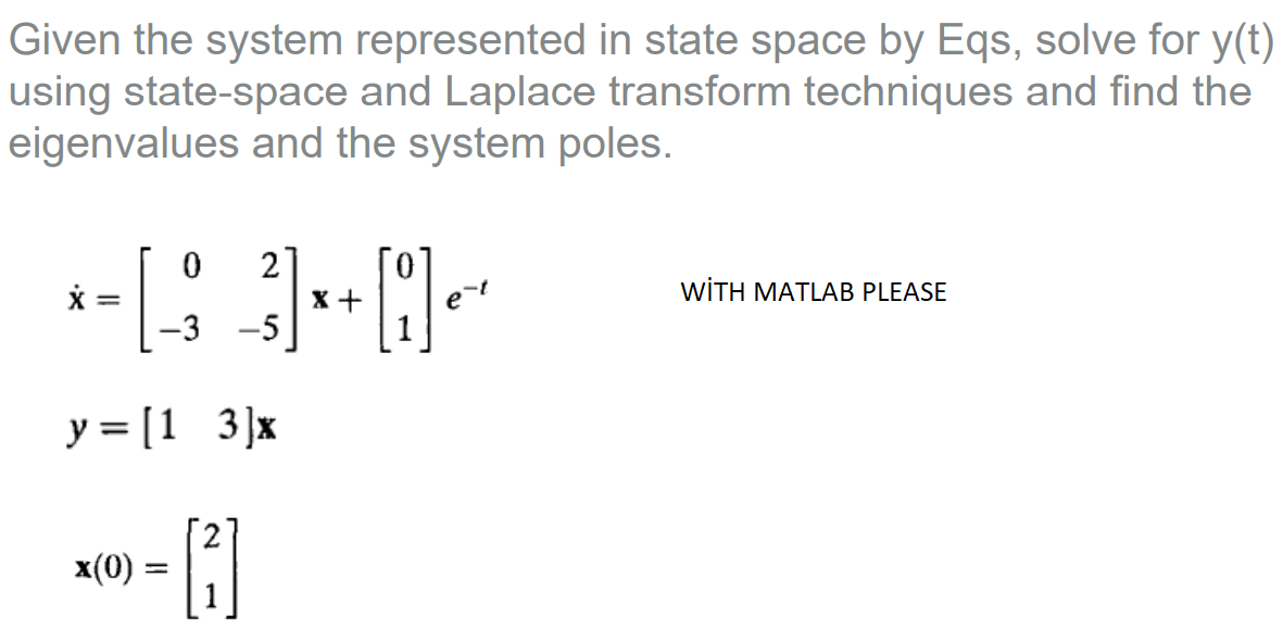 Solved Given the system represented in state space by Eqs, | Chegg.com