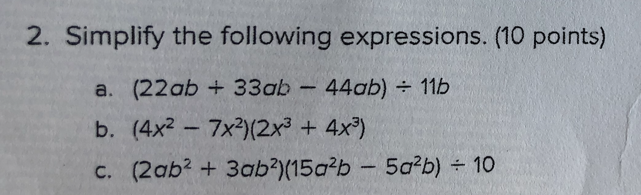 Solved 2. Simplify The Following Expressions. (10 Points) A. | Chegg.com