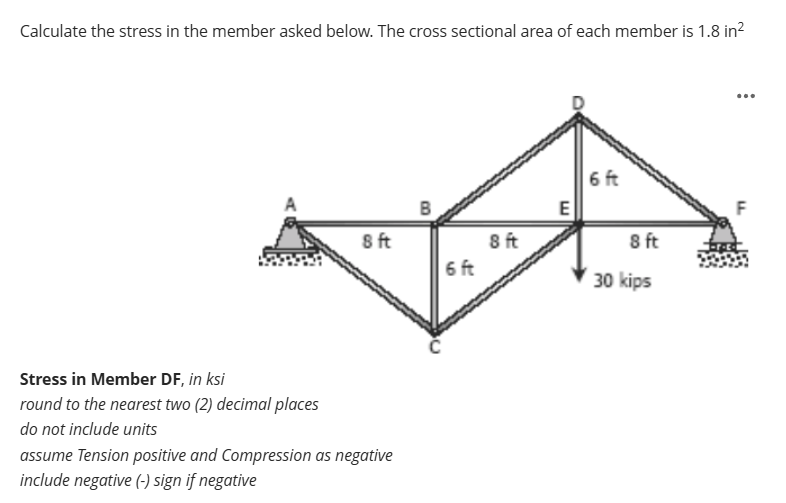 Solved Calculate the stress in the member asked below. The | Chegg.com