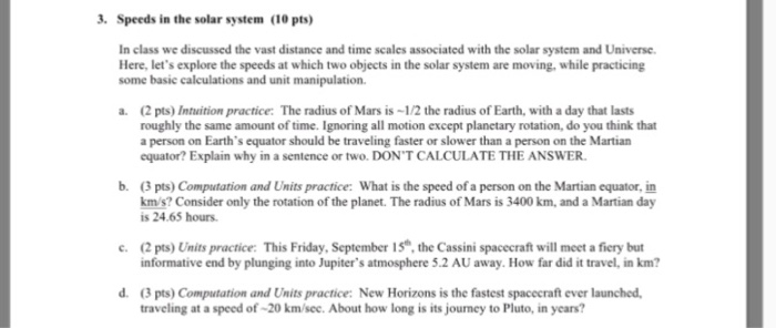 Solved 3 Speeds In The Solar System 10 Pts In Class We Chegg