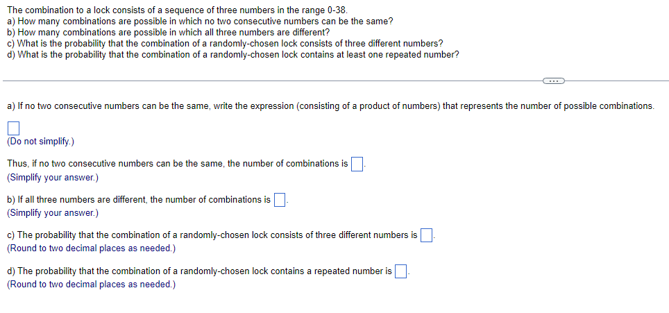 Solved The combination to a lock consists of a sequence of | Chegg.com