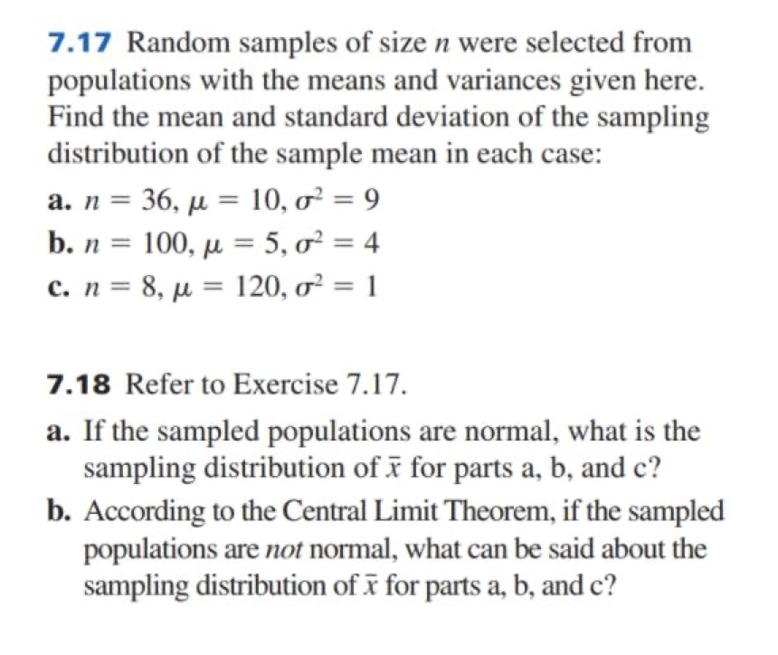 Solved 7.17 Random samples of size n were selected from | Chegg.com