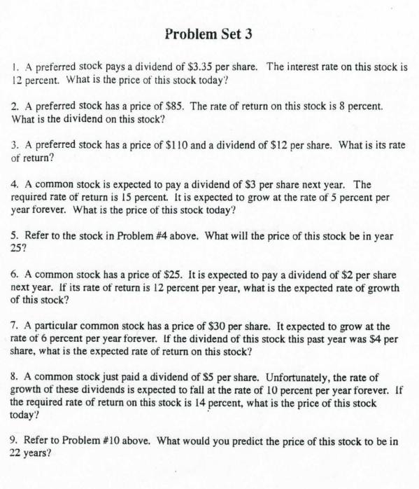 Solved Problem Set 3 1. A preferred stock pays a dividend of | Chegg.com