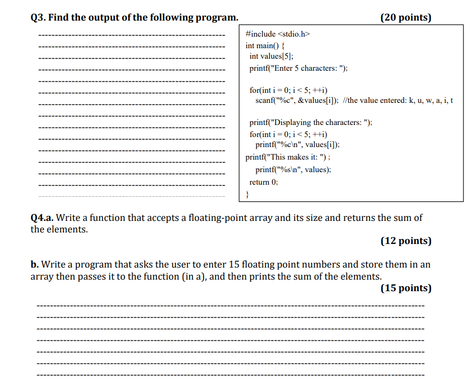 Solved C language Q1. Given: int mark[5] = {19, 10, 8, | Chegg.com