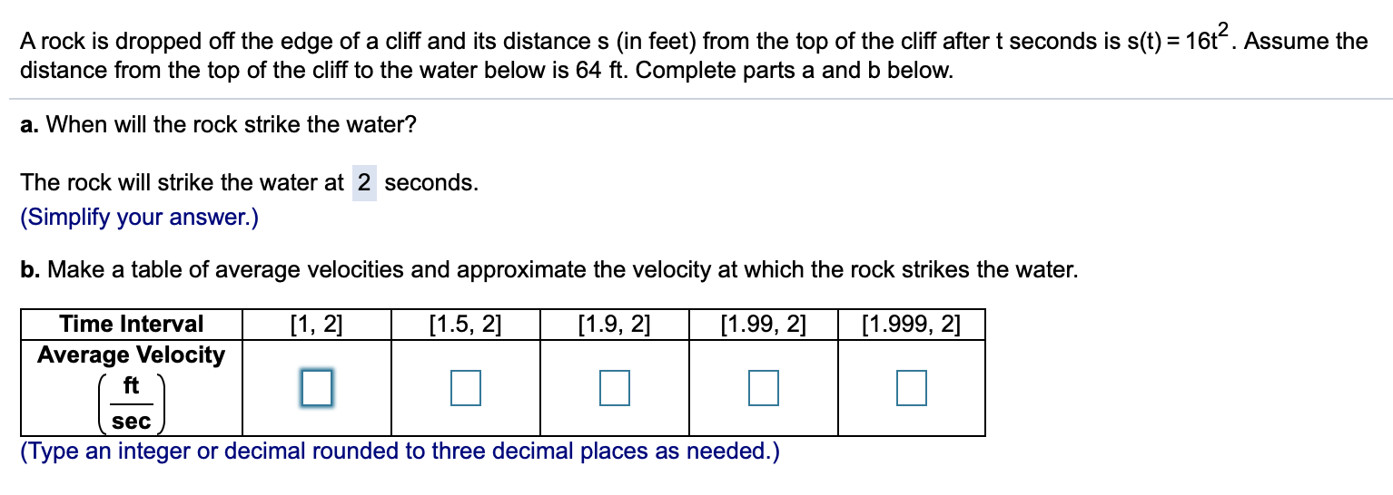 Solved A rock is dropped off the edge of a cliff and its | Chegg.com