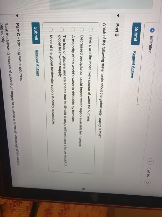 Solved O infiltration く) 3015 > Submit Part B Which of the | Chegg.com