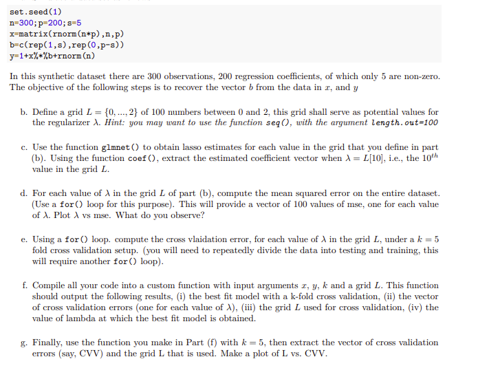 Set Seed 1 N 300 P 0 S 5 X Matrix Rnorm Chegg Com