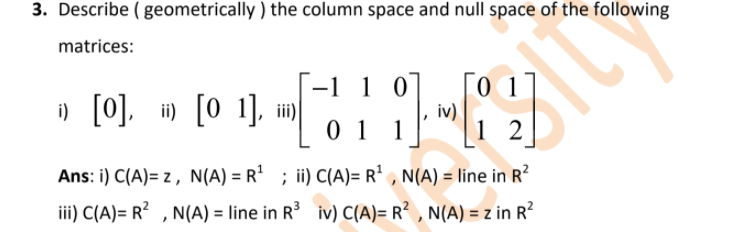 Solved 3 Describe Geometrically The Column Space And Chegg Com