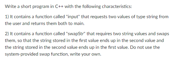 Solved Write a short program in C++ with the following | Chegg.com