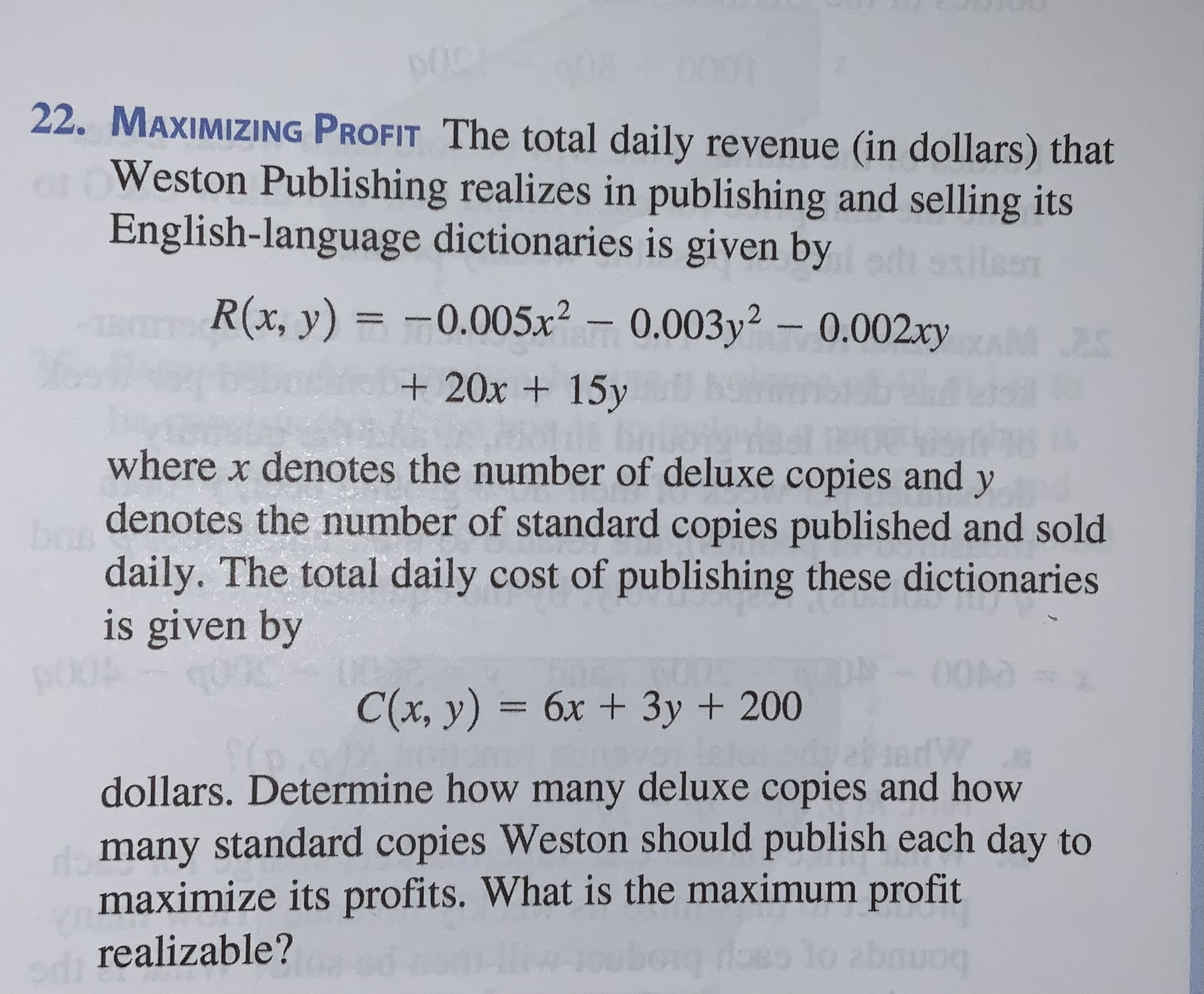 Solved 22 Maximizing Profit The Total Daily Revenue In Chegg