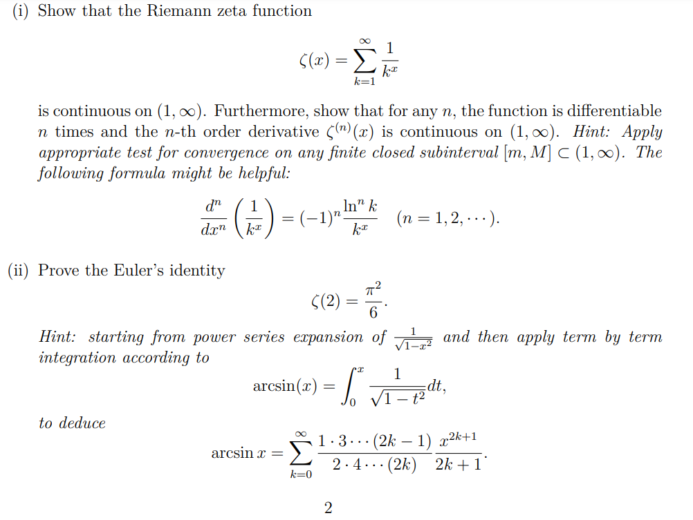 Solved (i) ﻿Show that the Riemann zeta | Chegg.com