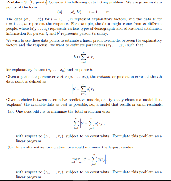 Solved Problem 3. [15 points Consider the following data | Chegg.com