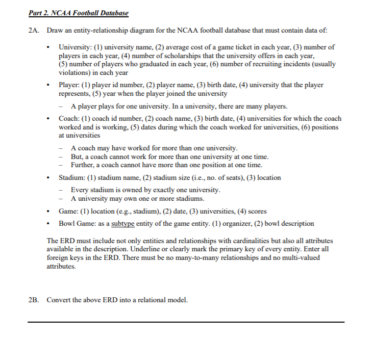 Solved Part 2. NCAA Football Database 2A. Draw an