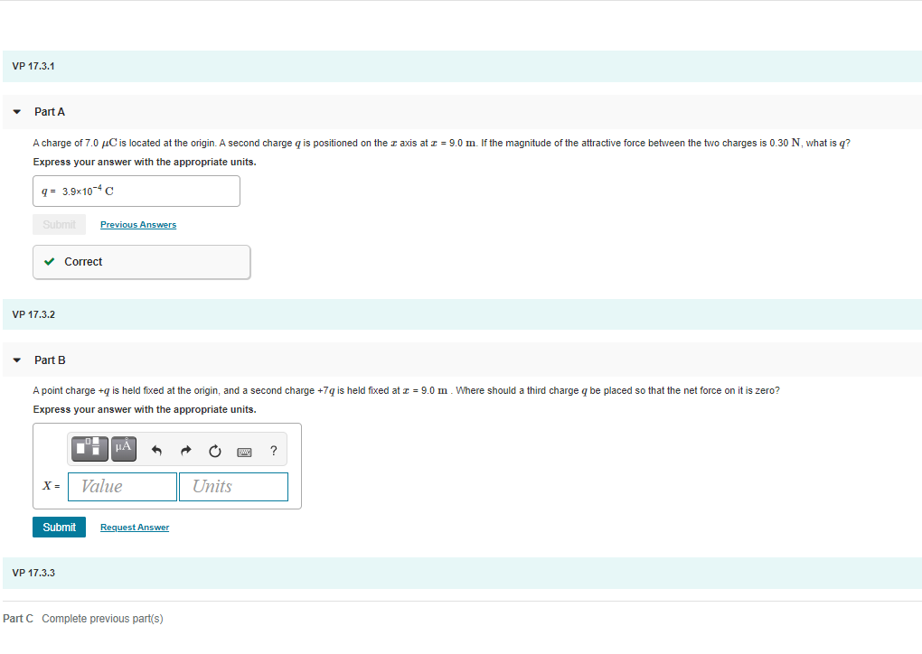 Solved VP 17.3.1 Part A A charge of 7.0 C is located at the | Chegg.com