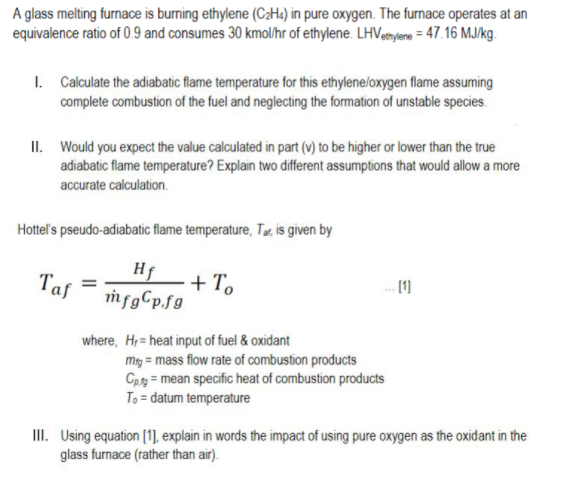 A glass melting furnace is burning ethylene C2H4 in Chegg