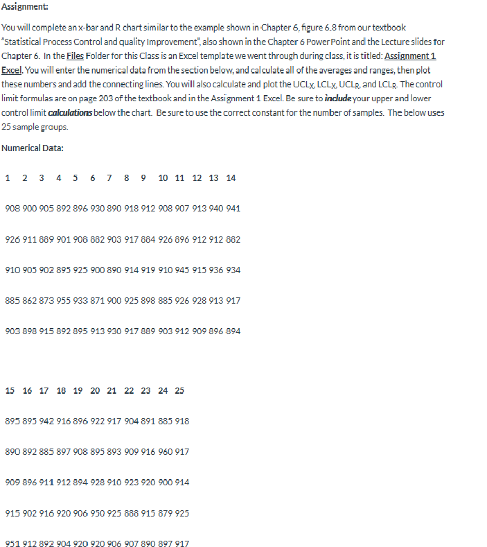 Solved Assignment: You will complete an x-bar and R chart | Chegg.com