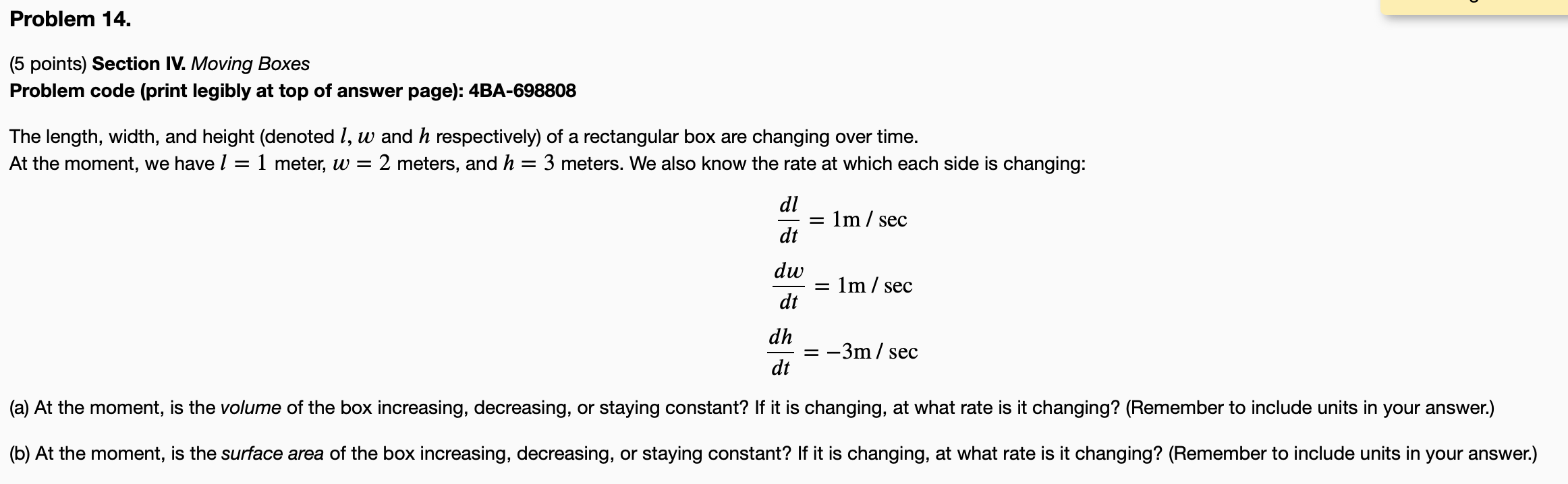 Solved Problem 14. (5 points) Section IV. Moving Boxes | Chegg.com