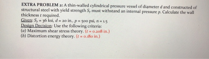 Solved EXTRA PROBLEM 2: A thin-walled cylindrical pressure | Chegg.com