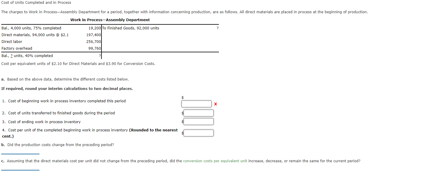 Solved Cost of Units Completed and in Process The charges to | Chegg.com