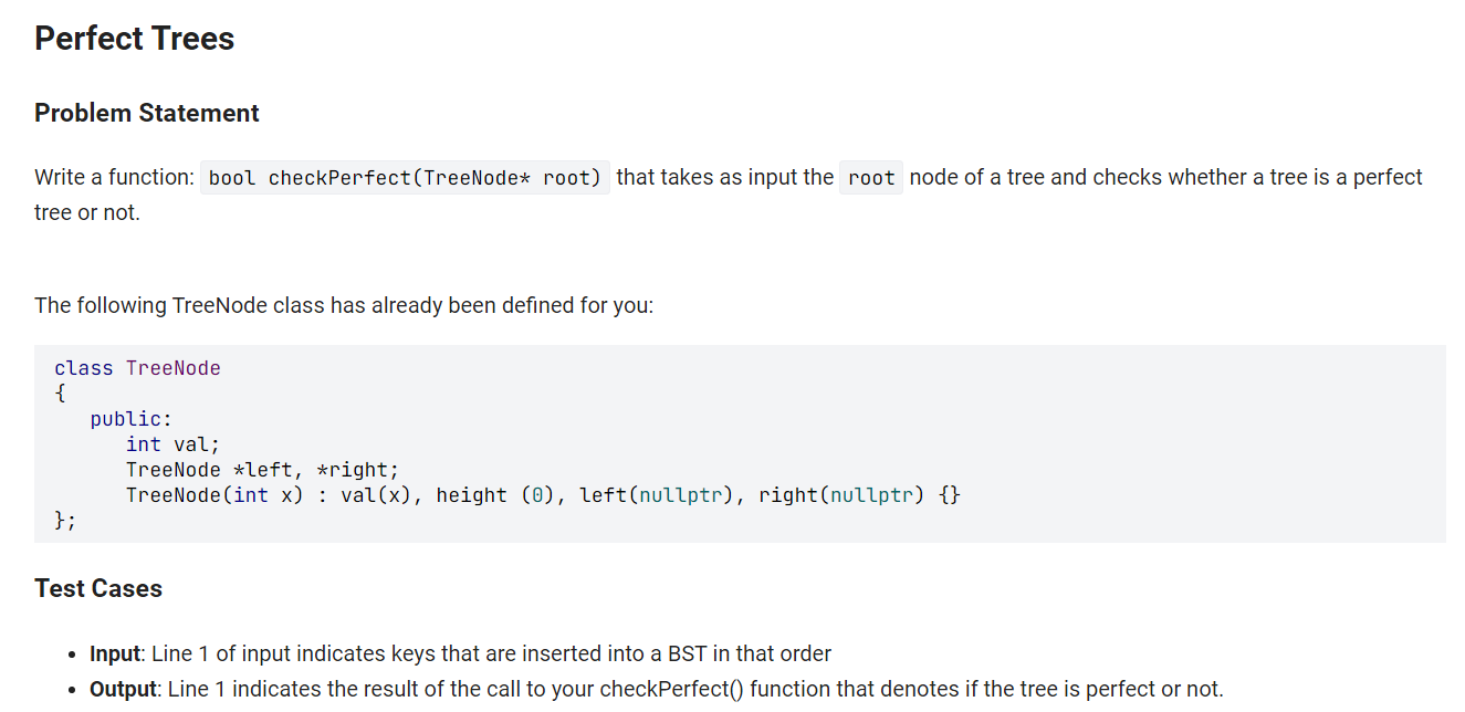 Solved Perfect Trees Problem Statement Write a function: | Chegg.com