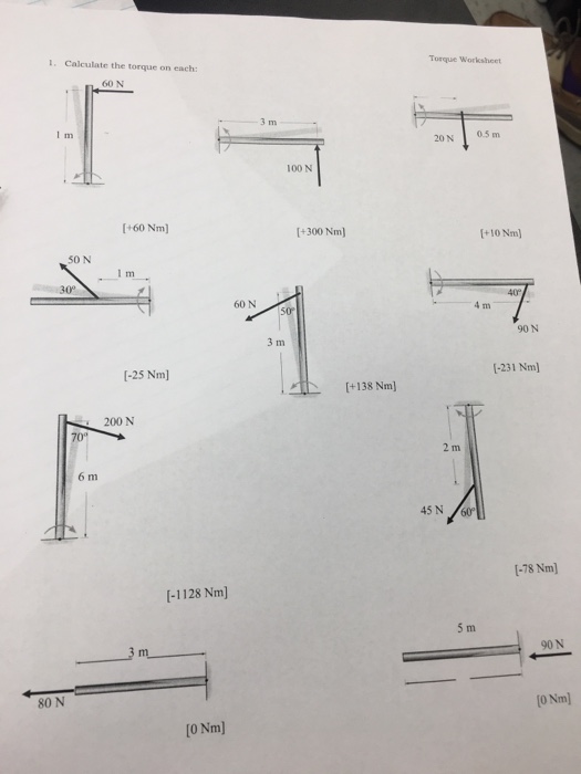 Torque Worksheet Answers