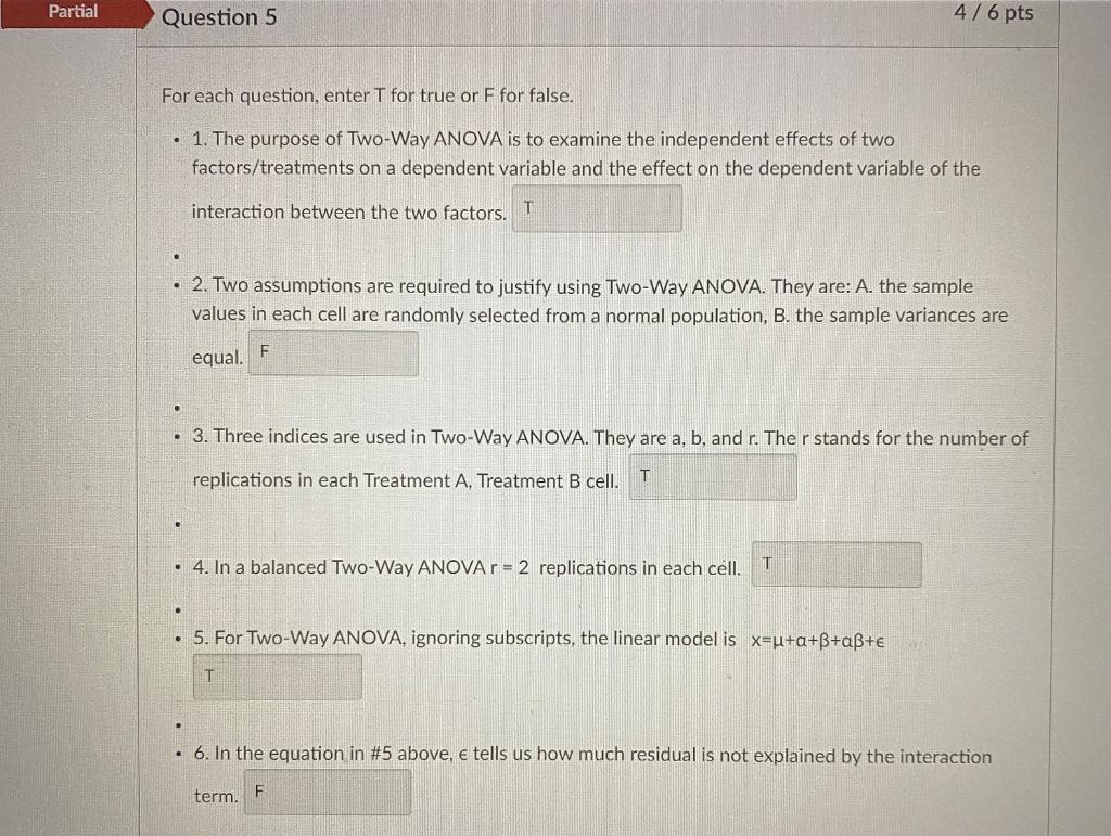 Solved Partial Question 4 2/3 pts 1. For each combination of | Chegg.com