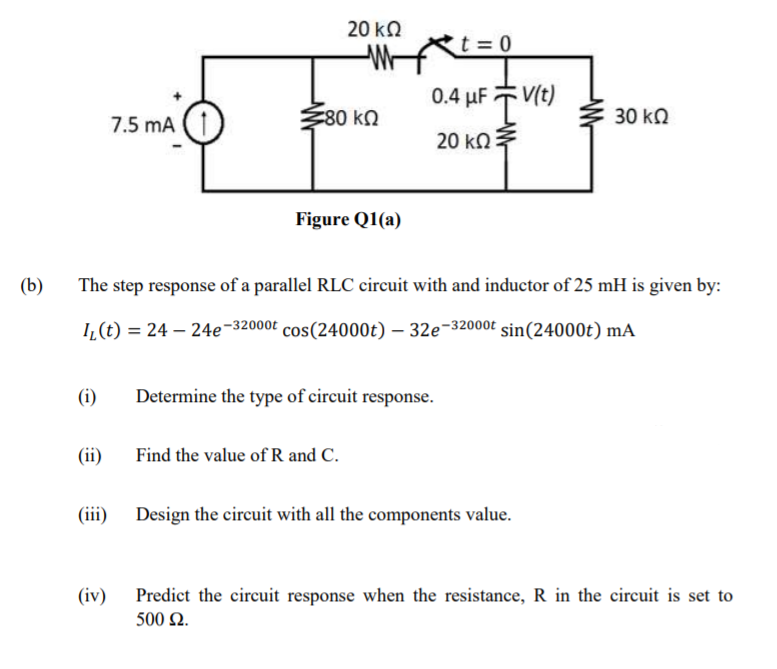 Solved 20 k 2 = 0 0.4 MF TV() 7.5 mA (0) 380 k 2 30 ΚΩ 20 | Chegg.com