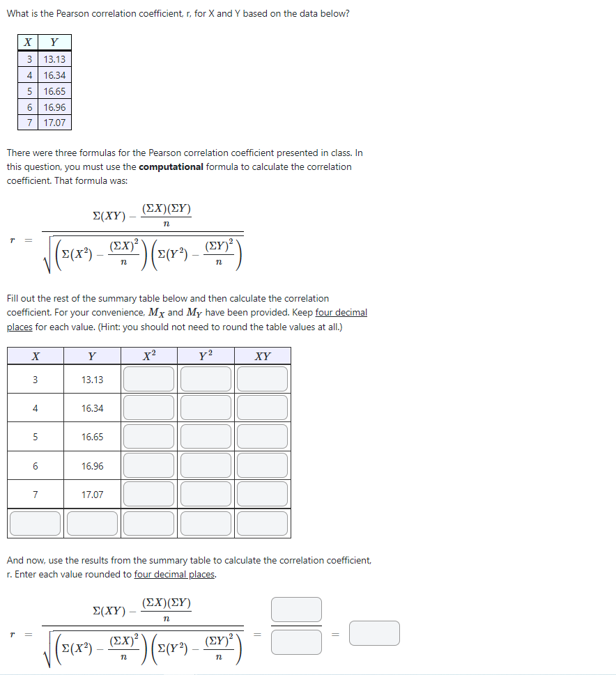 Solved What is the Pearson correlation coefficient, r, for X | Chegg.com