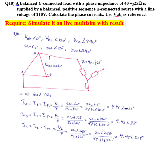 Solved Q10) A Balanced Y-connected Load With A Phase | Chegg.com