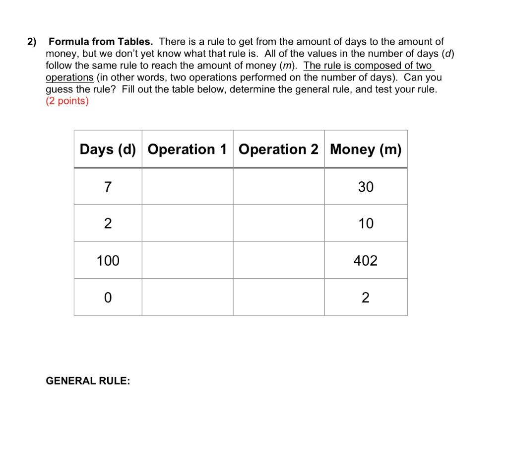 Solved 2) Formula from Tables. There is a rule to get from | Chegg.com