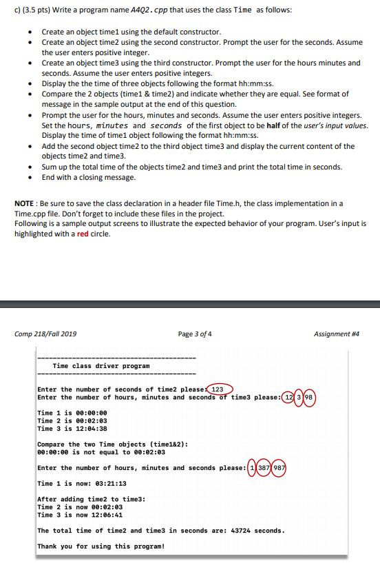 (1.5 pts) A Time object represent the amount of time | Chegg.com