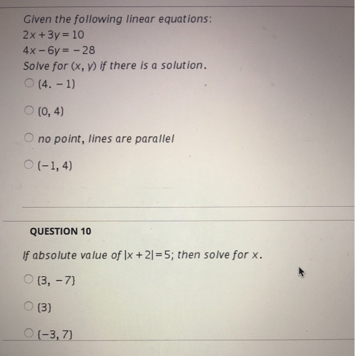 Solved Given The Following Linear Equations: 2x +3y 10 4x | Chegg.com