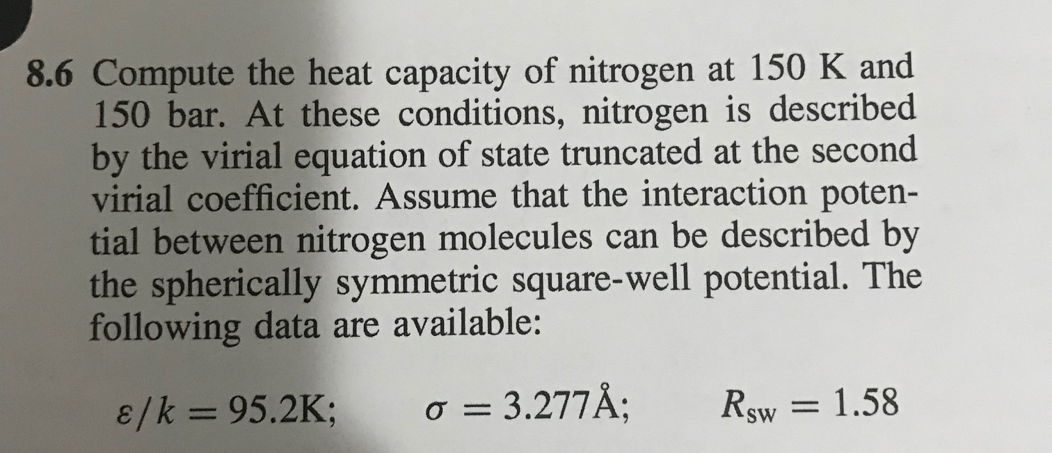 8.6 Compute the heat capacity of nitrogen at 150 K