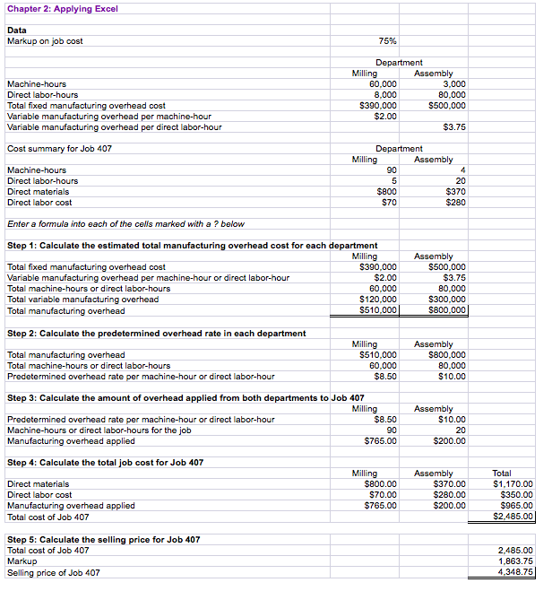 Solved Chapter 2: Applying Excel Data Markup on job cost 75% | Chegg.com