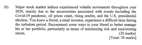 Solved (b) Major Stock Market Indices Experienced Volatile | Chegg.com