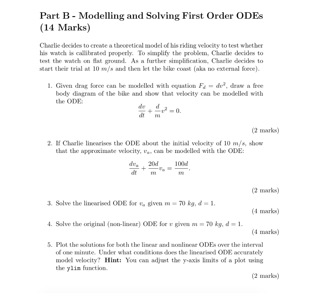 Solved part b modelling and solving first order odes 14 chegg