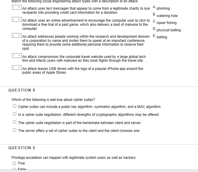 Social Engineering Questions Solved Match the following social engineering attack types | Chegg.com