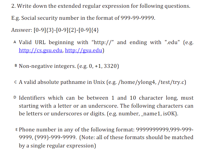 2. Write down the extended regular expression for | Chegg.com