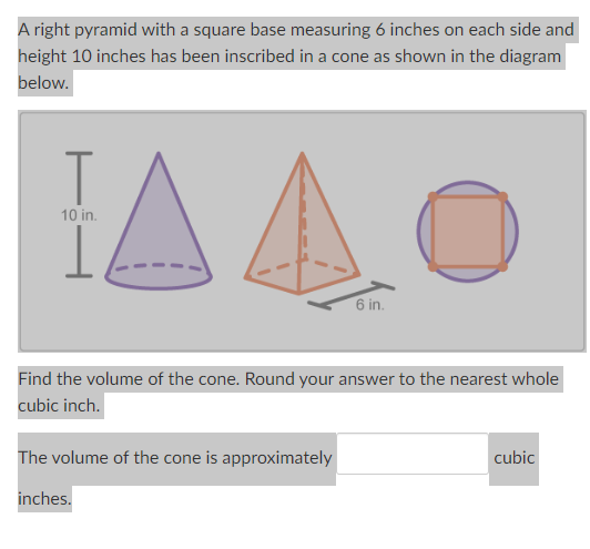 Solved A right pyramid with a square base measuring 6 inches | Chegg.com