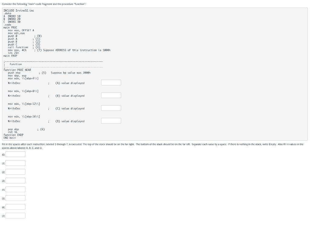 Consider the following "main-code fragment and the | Chegg.com
