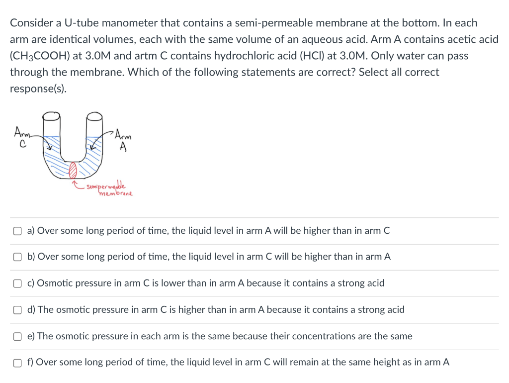 Solved Consider a U-tube manometer that contains a | Chegg.com