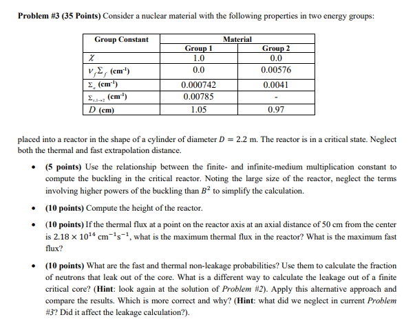 Problem #3 (35 Points) Consider a nuclear material | Chegg.com