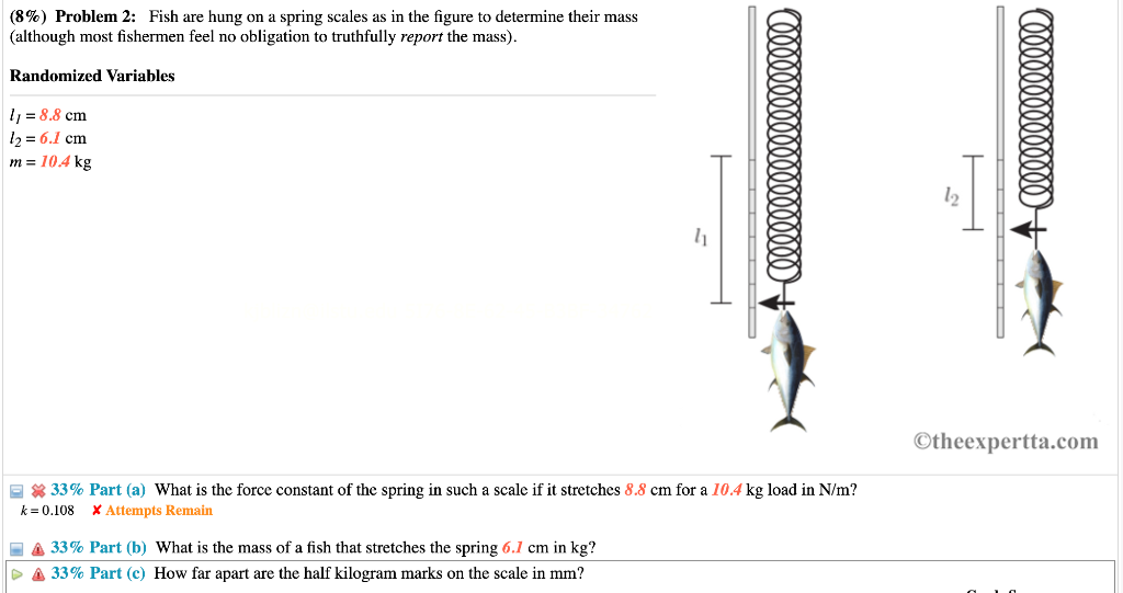 (8) Problem 2 Fish are hung on a spring scales as